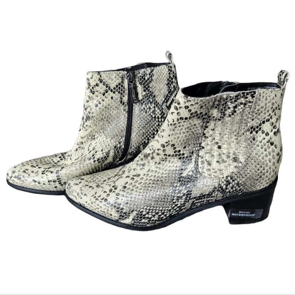 Blondo Snake-Print Ankle Boots in Black and Cream